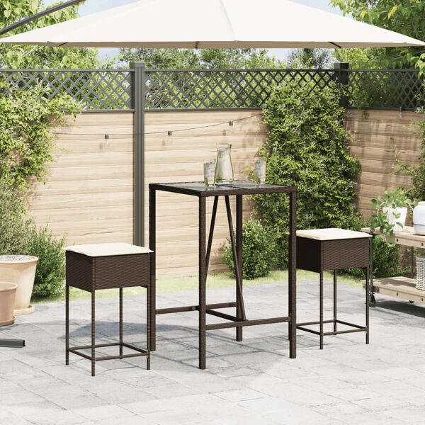 vidaXL Garden Bar Stool Brown Poly Rattan with a powder-coated steel frame