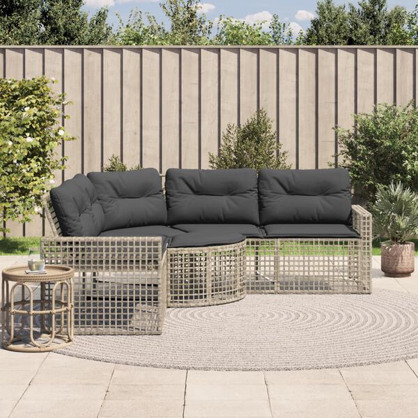vidaXL Garden Sofa Light Grey PE rattan, Powder-coated steel, Polyester
