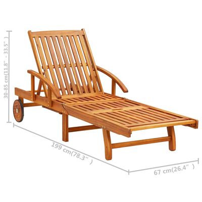 Outdoor wooden adjustable chaise lounge with dimensions