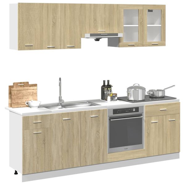 vidaXL Kitchen Cabinet Set Set of 8 Sonoma Oak Engineered Wood Large