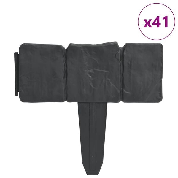 vidaXL Plastic Garden / Lawn Fence Stone Look 41 pcs 32.8'