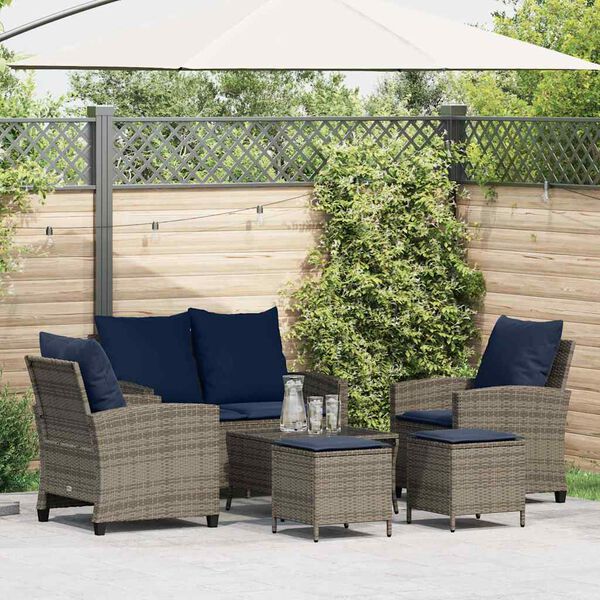 vidaXL Garden Sofa Set Grey PE rattan, tempered glass, powder-coated steel