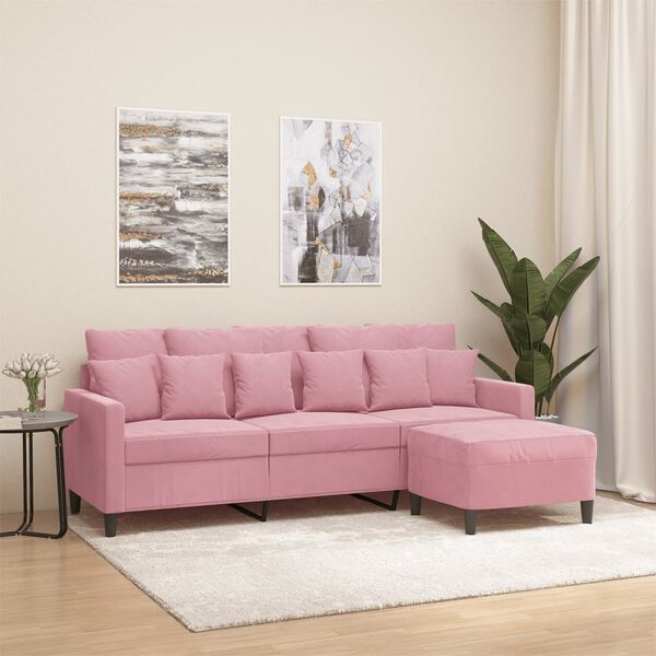 vidaXL 3-Seater Sofa with Footstool Pink 70.9" Velvet