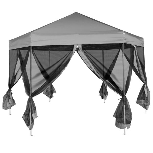vidaXL Hexagonal Pop-Up Marquee with 6 Sidewalls Gray 11.8'x10.2'