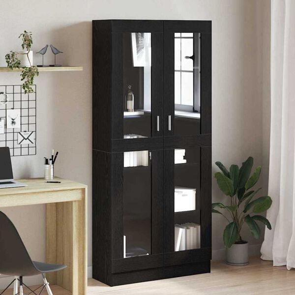 vidaXL Book Cabinet Black oak 32.48 x 12.01 x 72.83 in Engineered Wood