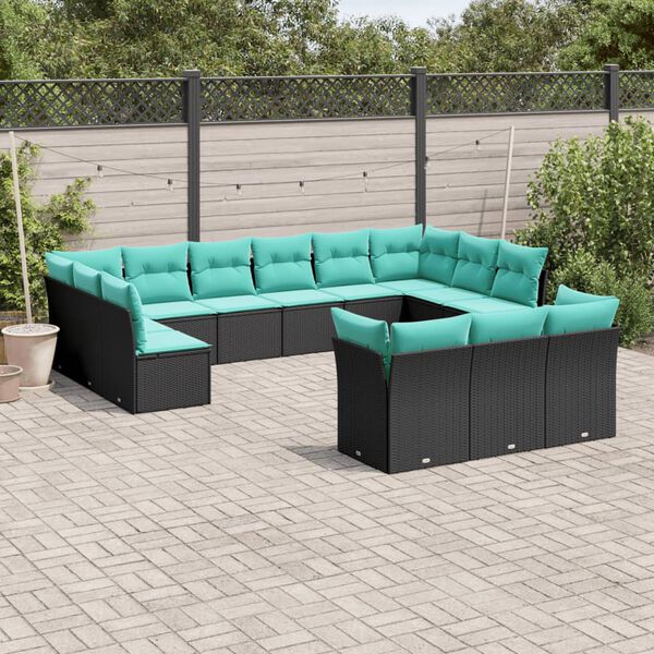 vidaXL 13 Piece Garden Sofa Set with Cushions Black Poly Rattan