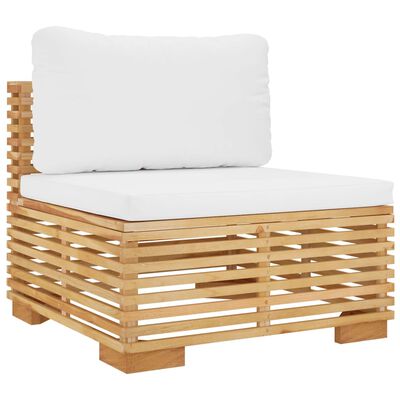 vidaXL Patio Middle Sofa with Cream Cushions Solid Wood Teak