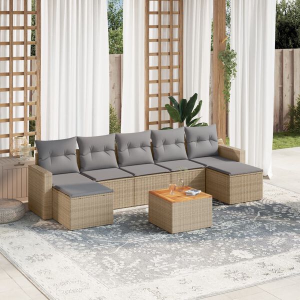 vidaXL Garden Sofa Set Beige PE Rattan Large Adjustable Feet