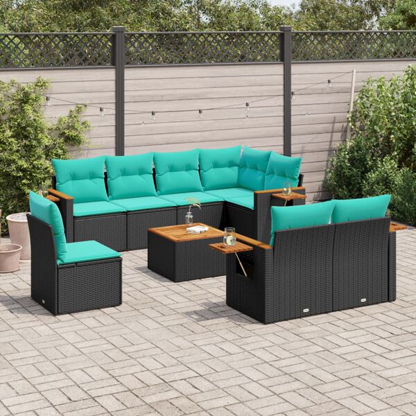 vidaXL 9 Piece Patio Sofa Set with Cushions Black Poly Rattan (US only)