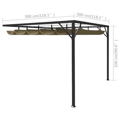 vidaXL Garden Wall Gazebo with Retractable Roof 9.8'x9.8' Taupe 0.6 oz/ft²