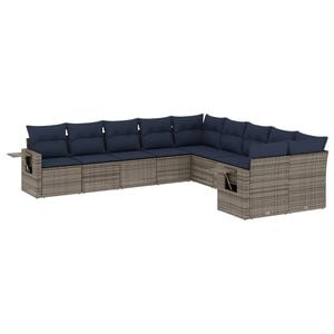 vidaXL 10 Piece Garden Sofa Set with Cushions Grey Poly Rattan
