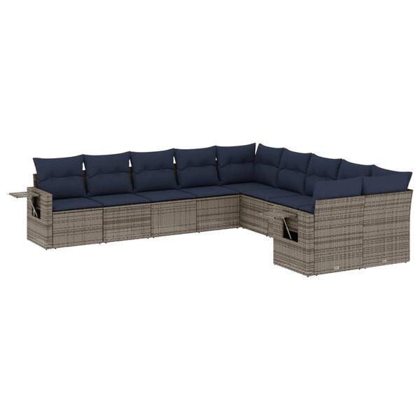 vidaXL 10 Piece Garden Sofa Set with Cushions Grey Poly Rattan