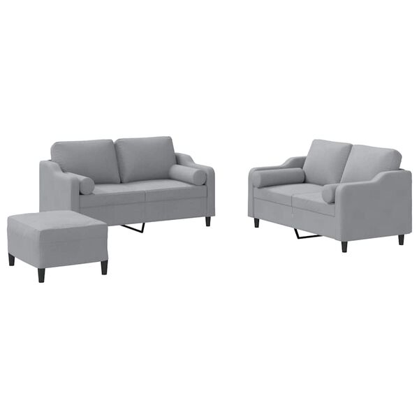 vidaXL Sofa Set Light Gray Fabric (100% polyester) 3 Piece Set Sofa Set