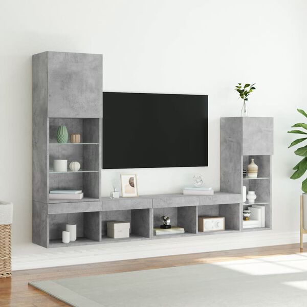 vidaXL TV Wall Unit Concrete Grey Engineered Wood, Glass Large