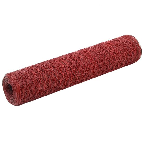 vidaXL Chicken Wire Fence Steel with PVC Coating 82.0x2.5' Red