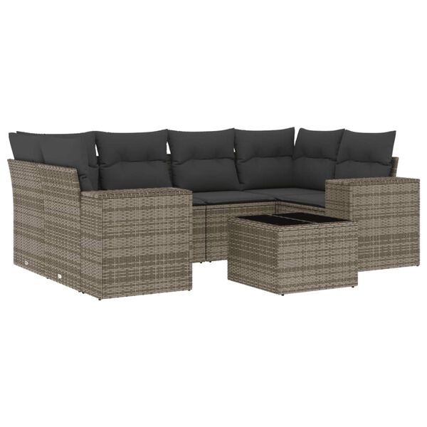 vidaXL Garden Sofa Set Grey PE rattan, powder-coated steel, tempered glass