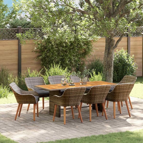 vidaXL Garden Dining Set with Cushion 9 pcs Grey Poly Rattan