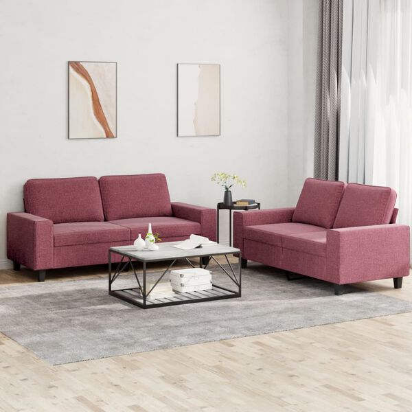 vidaXL Sofa Set Wine Red 100% polyester, metal, textilene, plywood