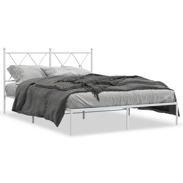 vidaXL Bed Frame White Steel Full Bed Frame Rectangular Modern