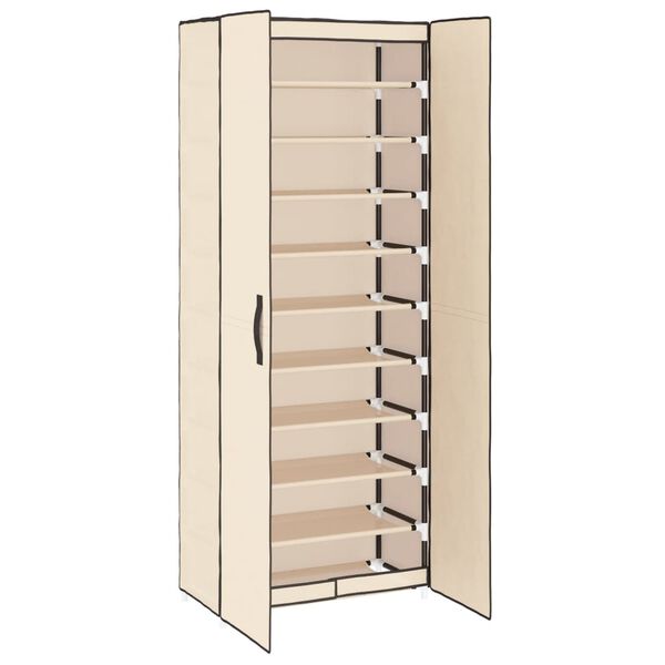 vidaXL Shoe Rack Cream Fabric, Steel Large Shoe Storage Cabinet