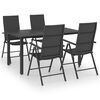 vidaXL Dining Set Black PE Rattan 5 Piece Setup Adjustable Armrests