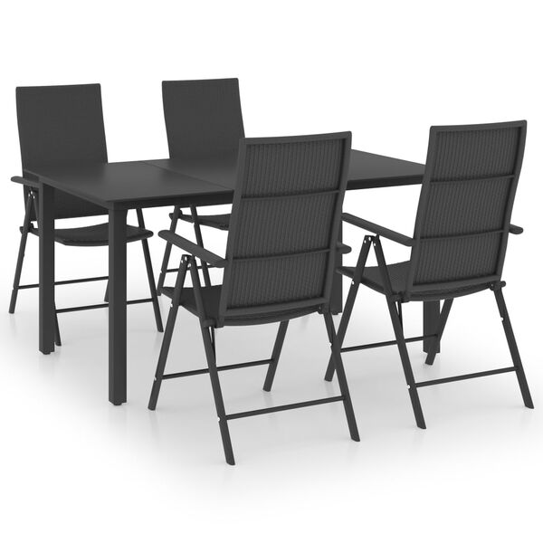 vidaXL Dining Set Black PE Rattan 5 Piece Setup Adjustable Armrests