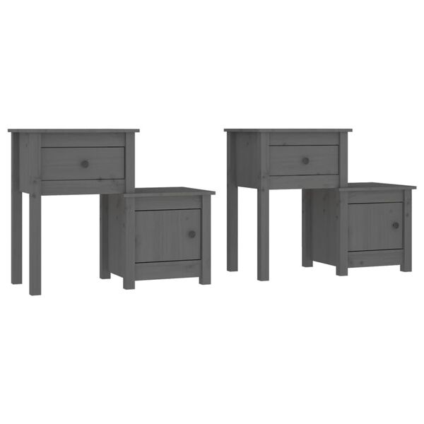 vidaXL Bedside Cabinet Set of 2 Grey Solid Pine Wood Standard