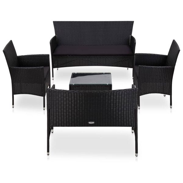 vidaXL Sofa Set Black PE (polyethylene) rattan Medium Removable Covers
