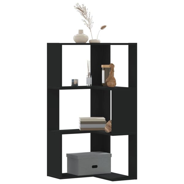 vidaXL Corner Bookcase 3-Tier Black 19.7x19.7x40.2" Engineered Wood