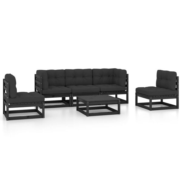 vidaXL Garden Lounge Set Black, Anthracite Solid pine wood, fabric