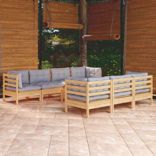 vidaXL Garden Lounge Set Grey Solid pinewood, 100% polyester Large
