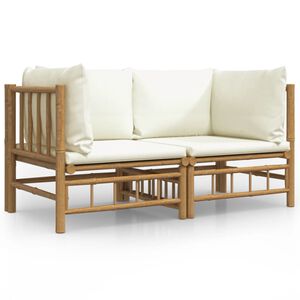 vidaXL Garden Corner Sofa Cream white, Natural bamboo