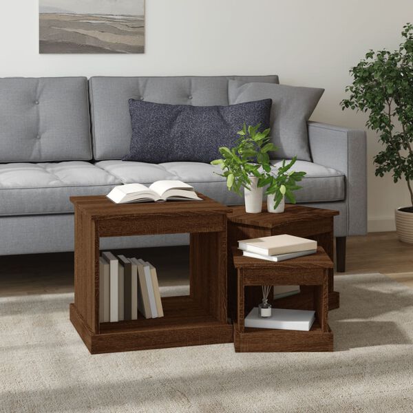 vidaXL Coffee Table Set of 3 Brown oak Engineered wood