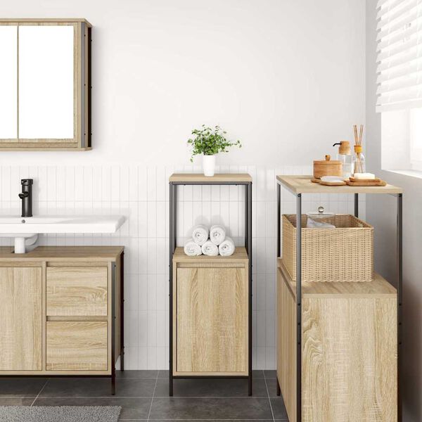 vidaXL Bathroom Cabinet Sonoma oak Engineered wood, steel Compact