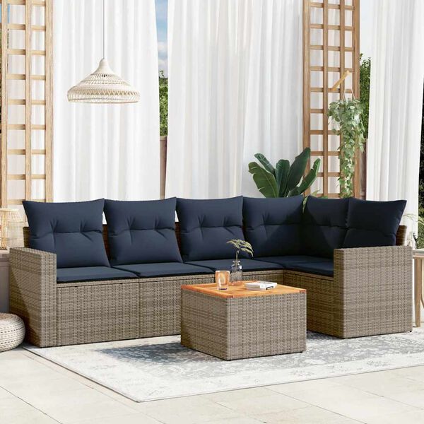 vidaXL 6 Piece Patio Sofa Set with Cushions Gray Poly Rattan