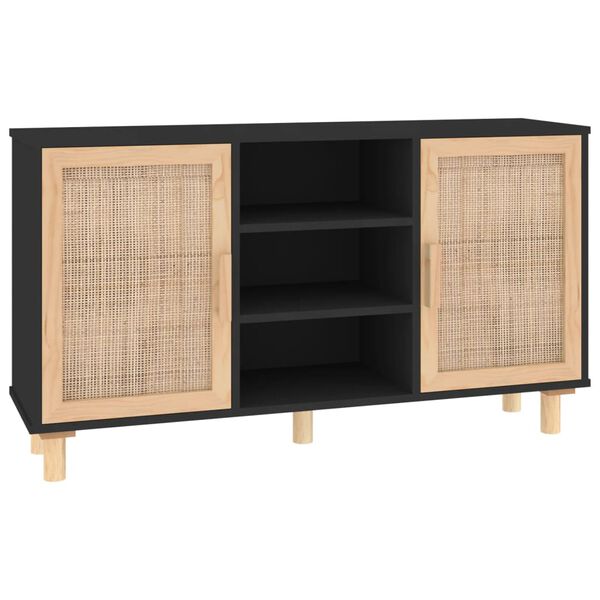 vidaXL Sideboard Black Engineered wood, Solid pine wood, Natural rattan