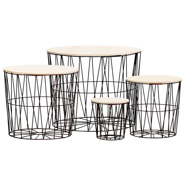 vidaXL Coffee Table Set of 4 Black MDF Stackable Coffee Table Round