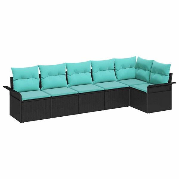 vidaXL Garden Sofa Set with Cushion 6 pcs Black Poly Rattan