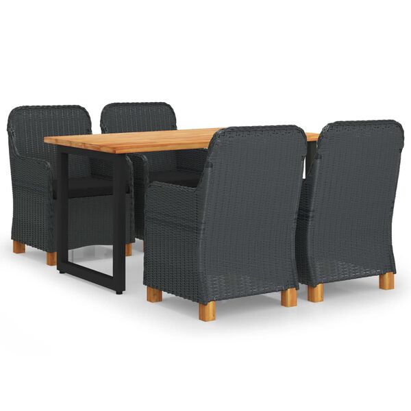 vidaXL 5 Piece Patio Dining Set with Cushions Poly Rattan Dark Gray