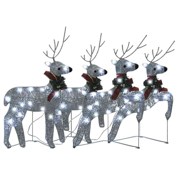 vidaXL Christmas Reindeer Set of 4 Silver Mesh, Metal Medium