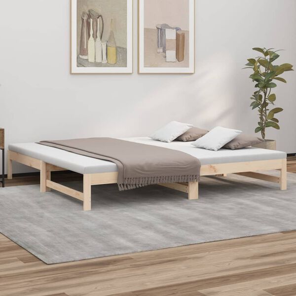 vidaXL Day Bed Natural Wood Solid pine wood Double Pull-Out Day Bed
