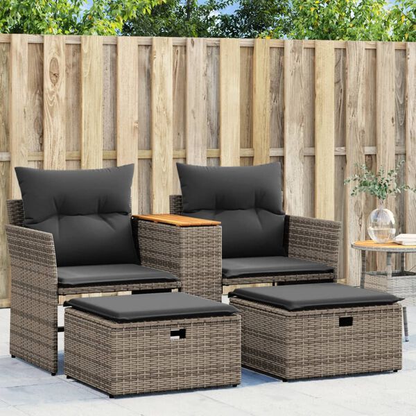 vidaXL Garden Sofa Grey PE rattan 2-Seater Adjustable Feet Garden Sofa