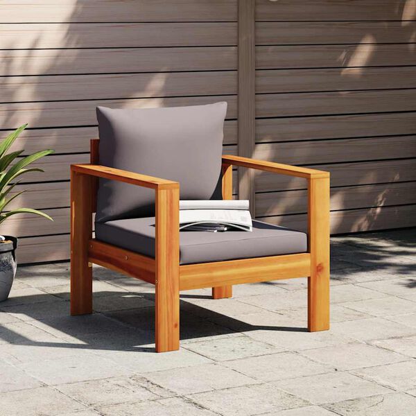 vidaXL Garden Chair Dark Grey, Natural Wood