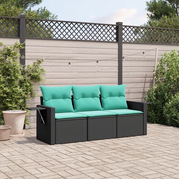 vidaXL Patio Sofa Set Black with blue cushions