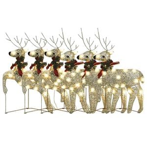 vidaXL Christmas Reindeer Set of 6 Gold Mesh, Metal Medium