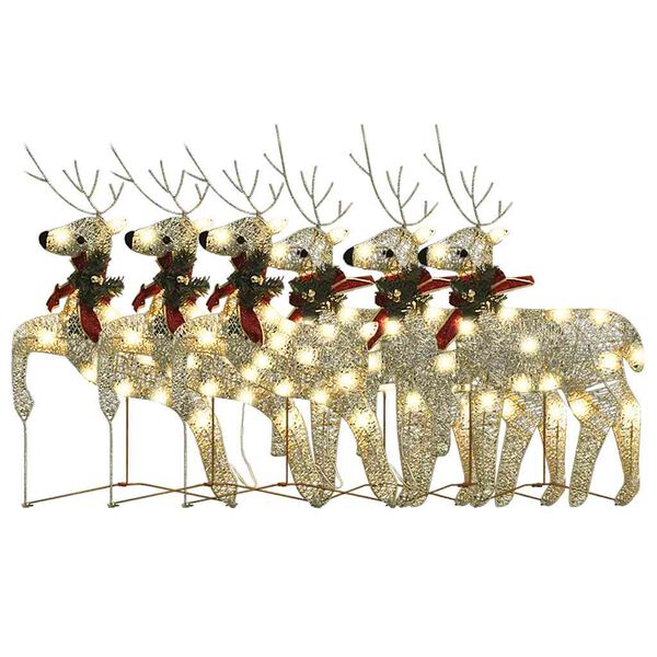 vidaXL Christmas Reindeer Set of 6 Gold Mesh, Metal Medium