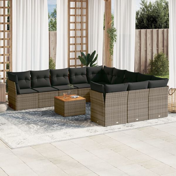 vidaXL Garden Sofa Set Grey PE rattan Medium Water-resistant materials