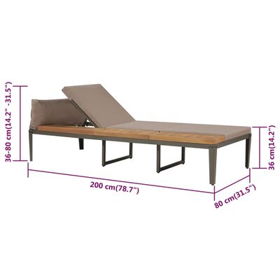 vidaXL Sun Lounger with Cushions Solid Acacia Wood Brown