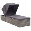 vidaXL Sun Lounger Grey rattan and dark grey cushion