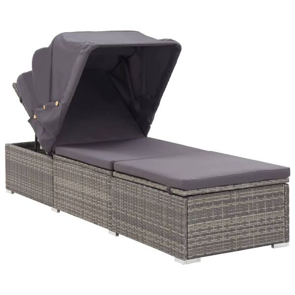 vidaXL Sun Lounger Grey rattan and dark grey cushion